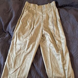 Talbots Linen Pants Olive Green Minimalist Summer Lightweight Size 12